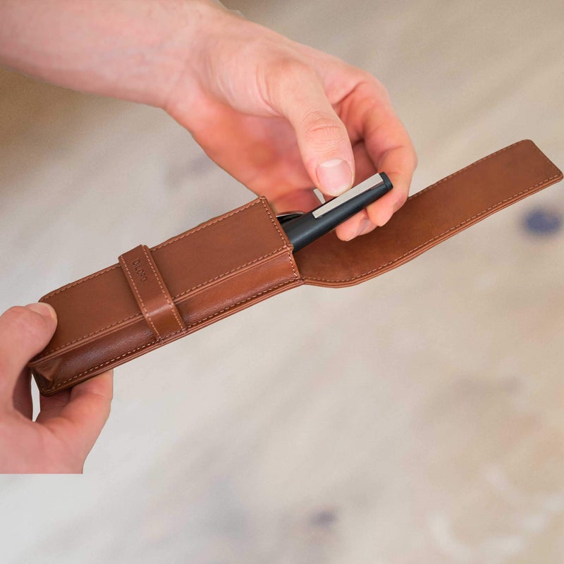 DiLoro Leather Double Pen Case Pencil Pouch Holder for Two Fountain Pens Ballpoint Rollerball and Pencils (Bugatti Tan) - Image 5